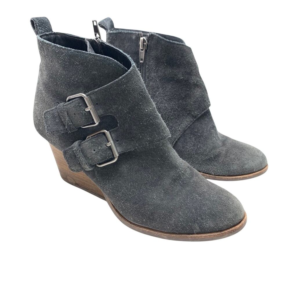 Dolce Vita DV Gray Suede Leather Wedges Ankle Booties Boots Shoes Buckles sz 7